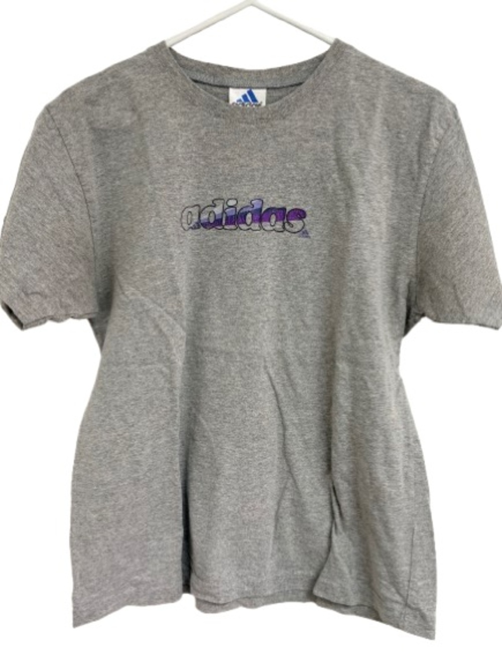 Women's Adidas Gray Short Sleeve Logo Tee with Purple Accent